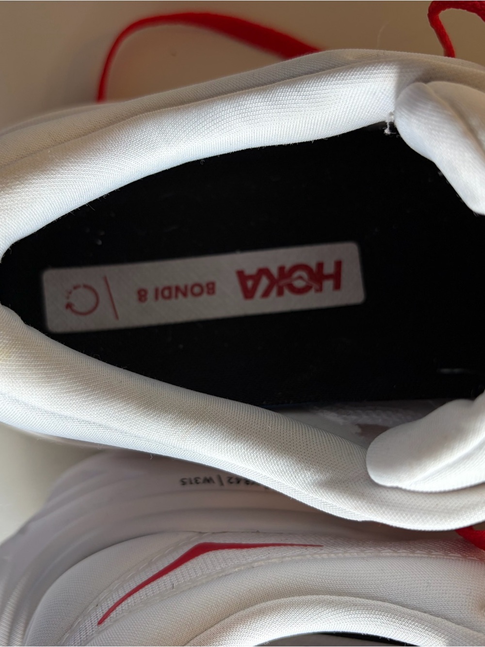 Hoka Bondi 8 White with Red Logo - Picture 7 of 9